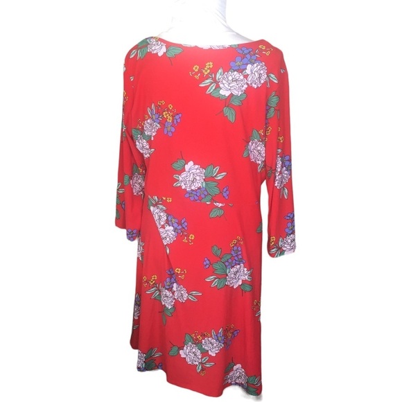 Bobbie Brooks Soft Plus Size Red Floral Dress 1X Rushed V neck - Picture 2 of 8